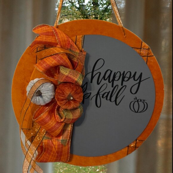 12" Fall Door Decor - Wreath with Pumpkins - Picture 1 of 6